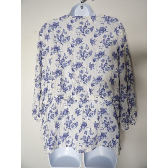 Como Blu Womens Top 3X Blue White Floral Prairie Cottage Core Cinch Waist - Picture 12 of 12